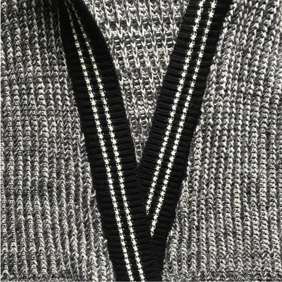AGGÉL Long Knit Black & White Open Cardigan with Hood Size M EUC - Picture 3 of 16